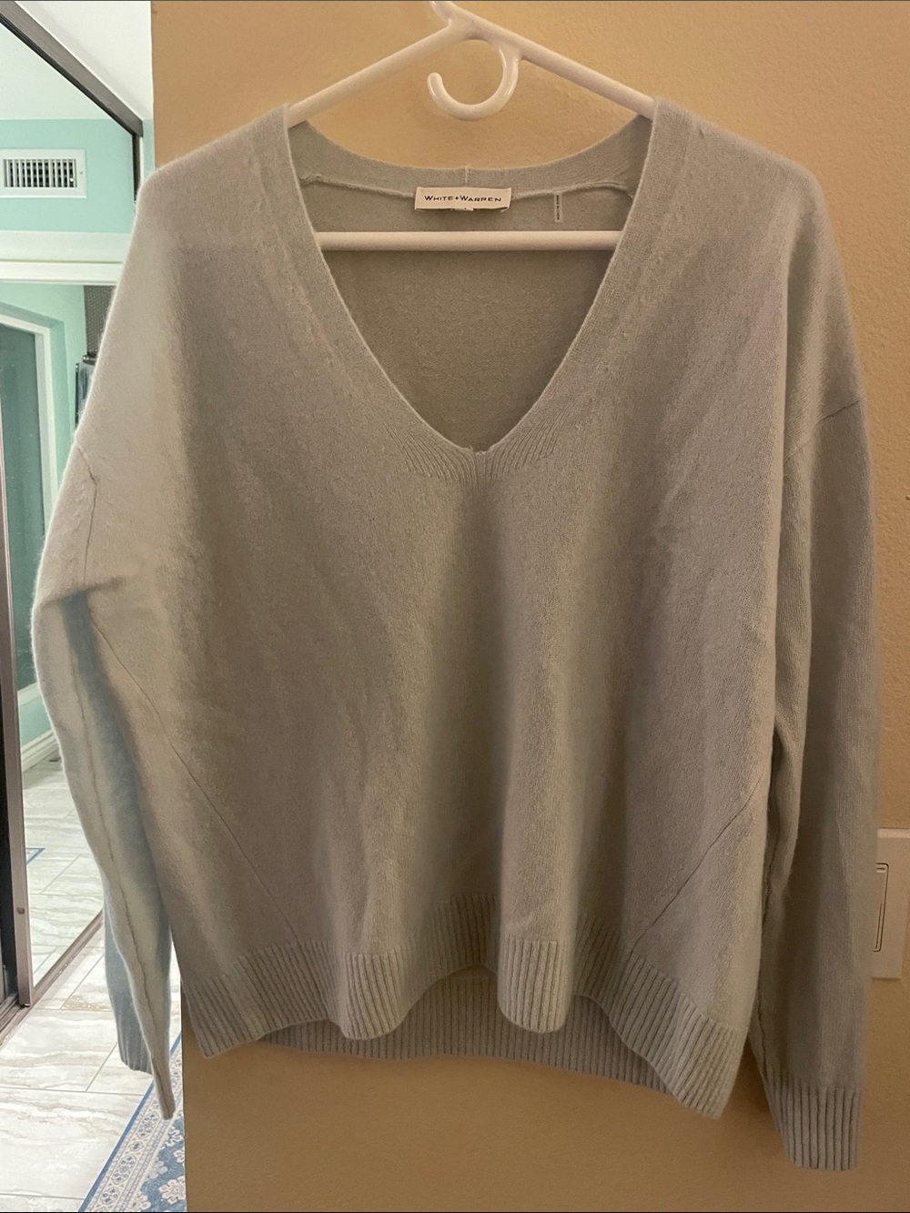 White & Warren Light Blue Cashmere V-Neck Sweater